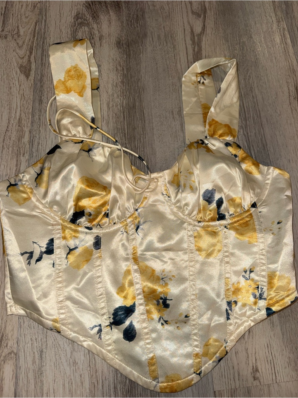 Satin Floral Bustier Top in Cream and Yellow